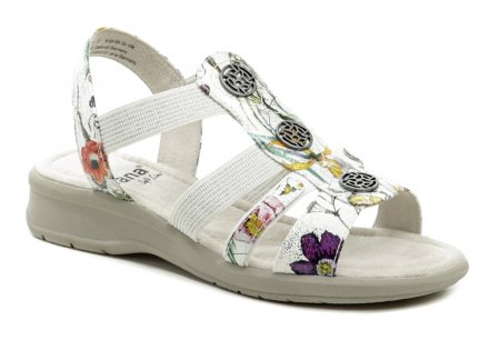 Dámska letná vychádzková obuv šírka H, typu sandále na kline. Obuv je vyrobená z kombinácie pružného textilného materiálu.