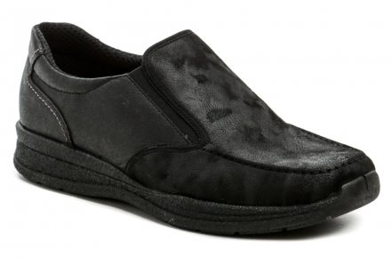 Pánska celoročná zdravotná vychádzková obuv, vyrobená z pružného textilného materiálu vhodného pre chodidlá s haluxy.