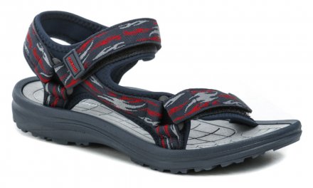 Letná vychádzková obuv typu sandále so zapínaním na suchý zips vyrobená z kombinácie zo syntetického a textilného materiálu.