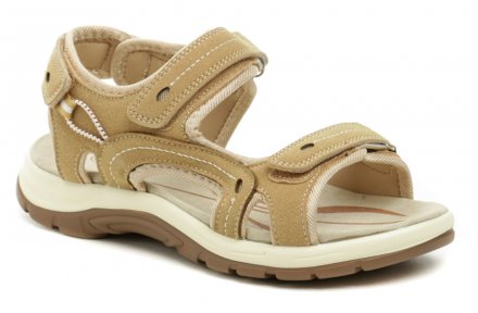 Letná vychádzková obuv typu sandále so zapínaním na suchý zips vyrobená z textilného materiálu.