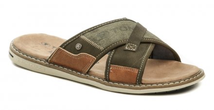 Pánska letná vychádzková nazúvacia obuv s voľnou špicou i pätou značky Tom Tailor, vyrobená zo syntetickej kože v kombinácii s textilným materiálom.