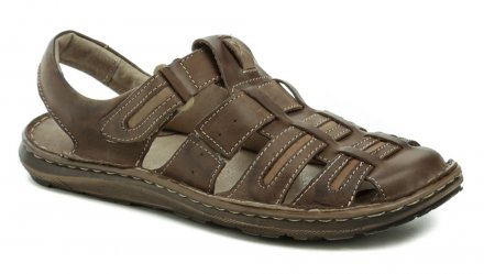 Pánska letná vychádzková obuv typu sandále s plnou špičkou so zapínaním na opasok so suchým zipsom, vyrobená z pravej prírodnej kože.