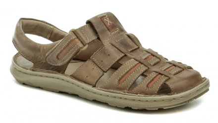 Pánska letná vychádzková obuv typu sandále s plnou špičkou so zapínaním na opasok so suchým zipsom, vyrobená z pravej prírodnej kože.