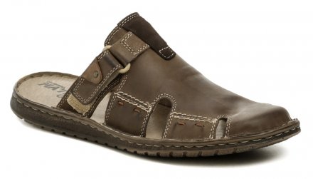 Pánska letná vychádzková obuv typu papuče, vyrobená z pravej prírodnej kože.