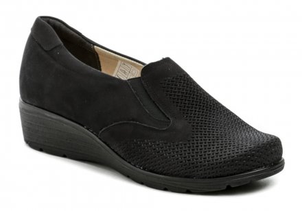 Dámska celoročná vychádzková obuv na miernom kline, vyrobená z kvalitnej pravej prírodnej kože s pružinkou pre ľahšie obúvanie.