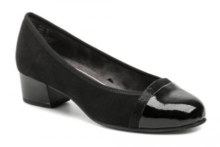 Dámska celoročná vychádzková obuv typu lodičky šírky H kolekcie Jana Soft Line, vyrobená z kombinácie textilného a syntetického materiálu.