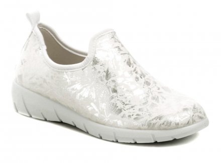 Dámska celoročná vychádzková zdravotná obuv, vyrobená z textilného pružného materiálu vhodného pre haluxy.