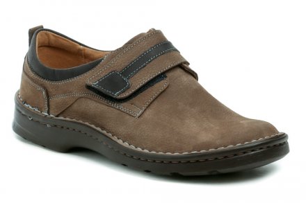 Pánska celoročná vychádzková obuv so zalepovaním na suchý zips, vyrobená z pravej prírodnej kože.
