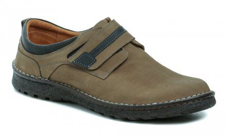 Pánska nadmerná celoročná vychádzková obuv so zalepovaním na suchý zips, vyrobená z pravej prírodnej kože.
