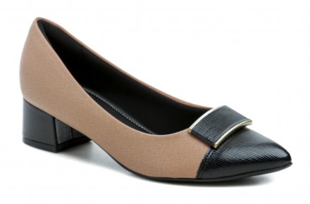 Dámska celoročná spoločenská obuv na nízkom stabilnom podpätku, vyrobená z kvalitného syntetického materiálu s pohodlnou stielkou.