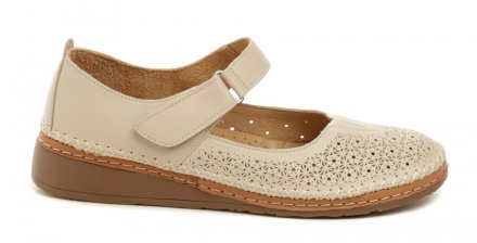 Dámska letná vychádzková obuv so zapínaním na opasok so suchým zipsom. Obuv je vyrobená z pravej prírodnej kože.