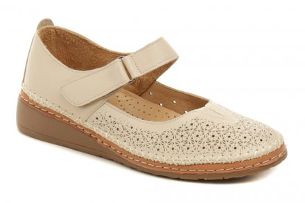 Dámska letná vychádzková obuv so zapínaním na opasok so suchým zipsom. Obuv je vyrobená z pravej prírodnej kože.