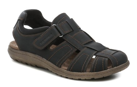 Pánska letná vychádzková obuv typu sandále s krytou špicou a zapínaním na suchý zips. Obuv je vyrobená zo syntetického materiálu v kombinácii s textilom.