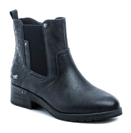 Mustang 15M0072001 navy dámska zimná obuv Dámska zimná členková obuv na strednom podpätku so zapínaním na zips, obuv je vyrobená zo syntetického materiálu, vo vnútri zateplená chlpatým textilným kožúškom.
