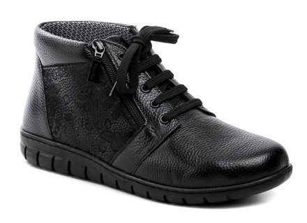 Comfortabel 990683-01 čierne dámske zdravotné topánky šírka K Dámska celoročná vychádzková zdravotná obuv so šnurovaním aj zapínaním na zips. Obuv je vyrobená z pravej prírodnej kože s membránou Polar-Tex.