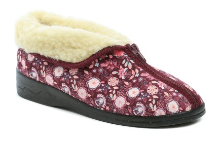 Medizinische Hausschuhe für Damen im Winter mit hochgeklapptem Schaft und Reißverschluss, aus Textilmaterial.