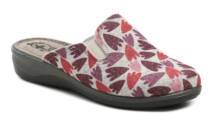 Dámska celoročná prezúvková nazúvacia obuv, vyrobená z textilného materiálu.