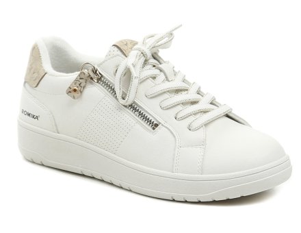 Dámska celoročná vychádzková voľnočasová obuv na šnurovanie aj zips, vyrobená z kombinácie syntetického a textilného materiálu.