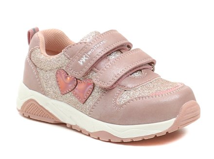 Detská celoročná vychádzková obuv so zapínaním na suchý zips. Obuv je vyrobená zo syntetickej kože na zvršku a vo vnútri kombinácie prírodnej kože a textilu.