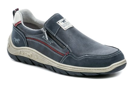 Pánska celoročná vychádzková obuv so zapínaním na zips. Obuv je vyrobená zo syntetického materiálu imitujúceho kožu v kombinácii s textilným materiálom.