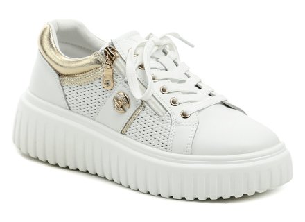 Dámska celoročná vychádzková obuv typu poltopánky na platforme, vyrobená z pravej prírodnej kože.