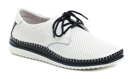 Dámska letná vychádzková obuv typu mokasíny na šnurovanie, vyrobená pravej prírodnej kože v kombinácii so syntetickou podšívkou.