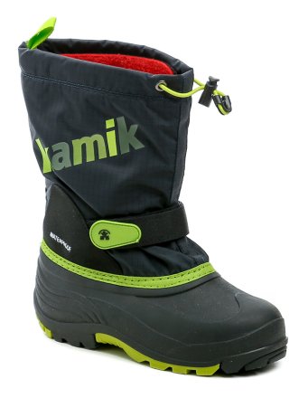 Detská zimná vyteplená nepremokavá obuv WATERPROOF, vyrobená zo syntetického materiálu v kombinácii s textilným nylonovým zvrškom.