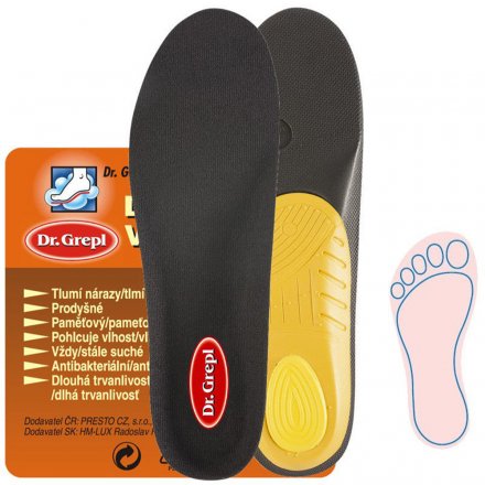 Sportovní antishock stélky pro vložení do obuvi, vyrobená z kombinace syntetického materiálu s textilním materiálem. 