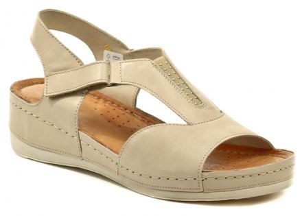 Dámská letní vycházková sandálová obuv na klínku se zapínáním páskem přes nárt na suchý zip , vyrobená kompletně z pravé přírodní kůže.