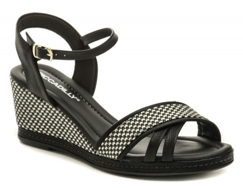 Piccadilly 408129 čierno biele dámske sandále na kline | ARNO-obuv.sk - obuv s tradíciou