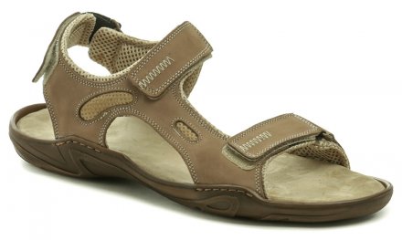 Pánska letná vychádzková obuv s nastaviteľnými pásky cez priehlavok a okolo päty, vyrobená z pravej prírodnej kože.