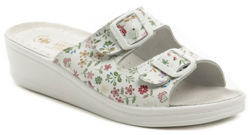 Sanital Light 1371 biele kvetované dámske zdravotné nazouváky | ARNO-obuv.sk - obuv s tradíciou