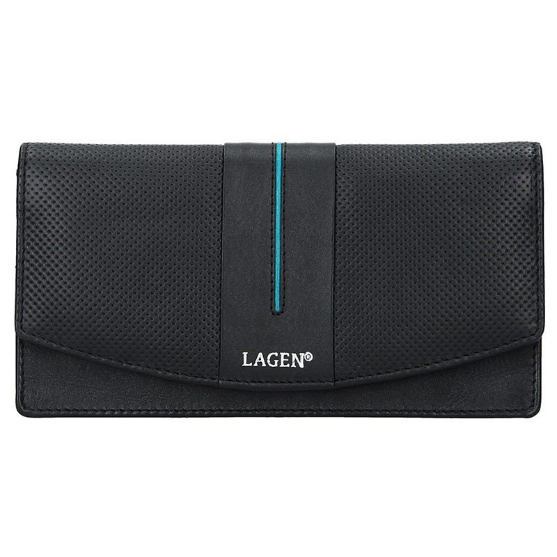 Lagen 4153 čierna dámska kožená peňaženka s modrým prúžkom | ARNO-obuv.sk - obuv s tradíciou