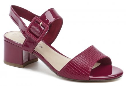 Dámska letná vychádzková sandálová obuv na stabilnom strednom podpätku, vyrobená zo syntetickej ekologickej kože.