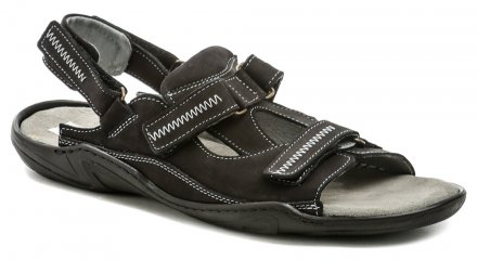 Pánska letná nadmerná vychádzková obuv s nastaviteľnými pásky cez priehlavok a okolo päty, vyrobená z pravej prírodnej kože.