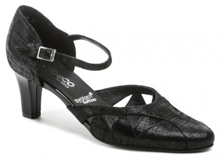 Dámska letná vychádzková obuv na miernom stabilnom podpätku, vyrobená z pravej prírodnej kože.