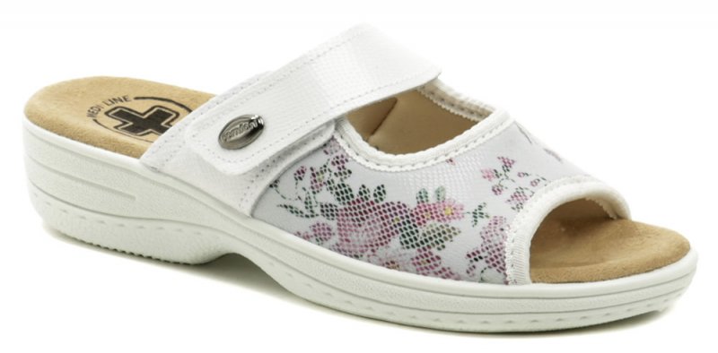 Medi Line 20506 biele kvetované dámske zdravotné nazouváky | ARNO-obuv.sk - obuv s tradíciou