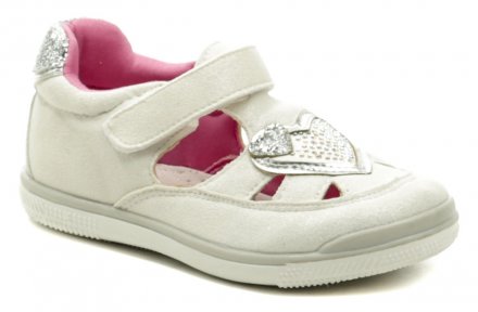Detská letná vychádzková obuv so zapínaním na suchý zips. Obuv je vyrobená zo syntetického materiálu a stielkou z prírodnej kože.