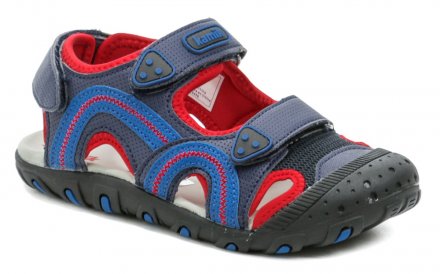 Detská letná vychádzková a trekingové sandálová obuv, vyrobená z kombinácie syntetického a textilného materiálu.