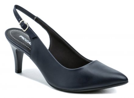 Dámska letná vychádzková aj spoločenská obuv na strednom podpätku, vyrobená zo syntetického materiálu.