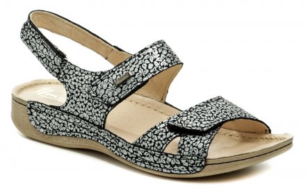 Dámska letná vychádzková obuv typu sandále s nastaviteľnými pásky pomocou suchého zipsu, vyrobená z pravej prírodnej kože.