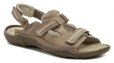 Pánska letná nadmerná vychádzková obuv s nastaviteľnými pásky cez priehlavok a okolo päty, vyrobená z pravej prírodnej kože.