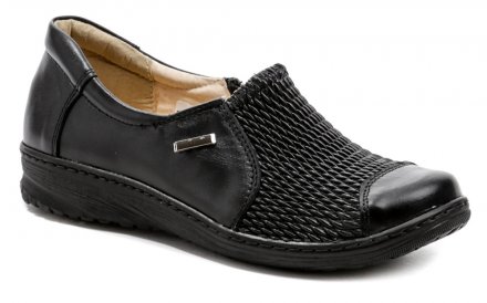 Dámska celoročná vychádzková zdravotná obuv so zapínaním na zips, vhodná pre chodidlá s haluxy. Obuv je vyrobená z kvalitnej pravej prírodnej kože s pružným materiálom na priehlavku.