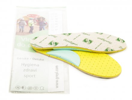 Detské stielky voňavé pre vloženie do obuvi s ortoklenkem podopierajúce pozdĺžnu klenbu, vyrobená z kombinácie syntetického penového materiálu s textilným materiálom.