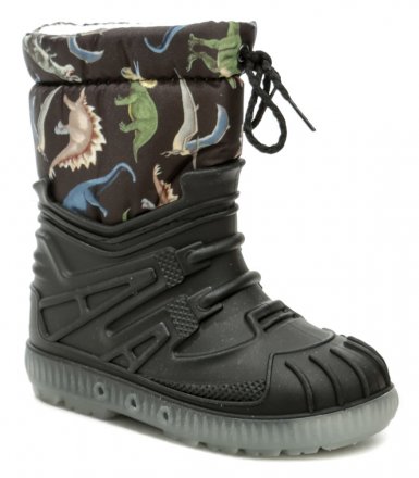 Detská zimná členková vychádzková a rekreačná nepremokavá obuv, vyrobená z kombinácie syntetického a textilného materiálu.