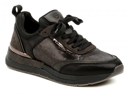 Dámska celoročná vychádzková obuv na šnurovanie, vyrobená z textilného materiálu v kombinácii so syntetickým materiálom.