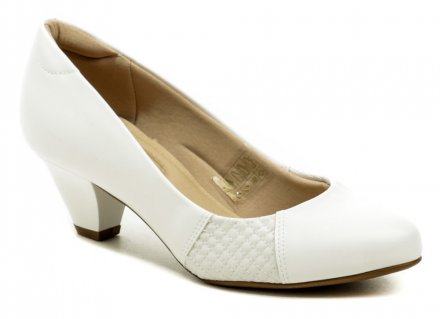 Dámska celoročná vychádzková a spoločenská obuv na stabilnom podpätku, vyrobená zo syntetického materiálu.