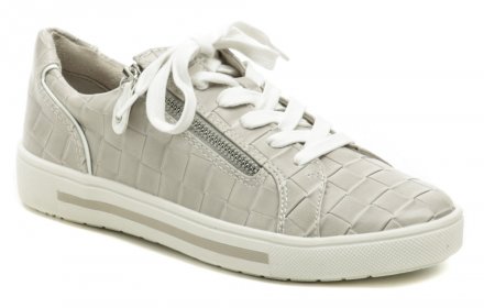 Dámska celoročná vychádzková obuv na šnurovanie aj zips, vyrobená z kombinácie textilného a syntetického materiálu.