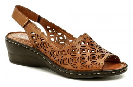 Dámska letná vychádzková obuv na kline s voľnou špicou na opasok okolo päty, vyrobená z pravej prírodnej kože.