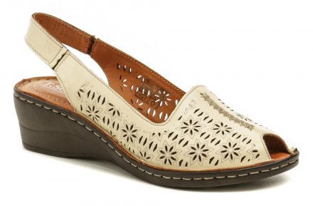 Dámska letná vychádzková obuv na kline s voľnou špicou na opasok okolo päty, vyrobená z pravej prírodnej kože.